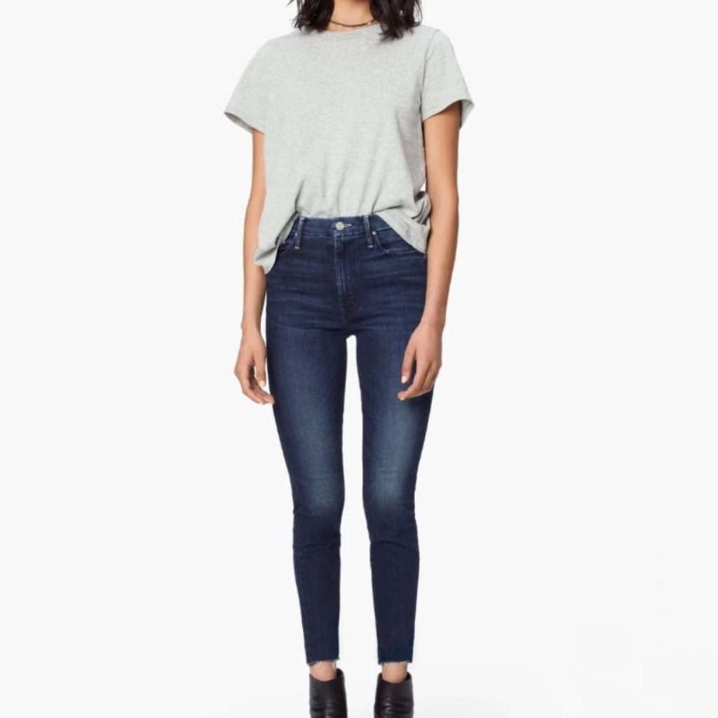 Mother The High Waisted Looker Jeans Tongue In Chic Dark Blue Ankle Fray Size 27
